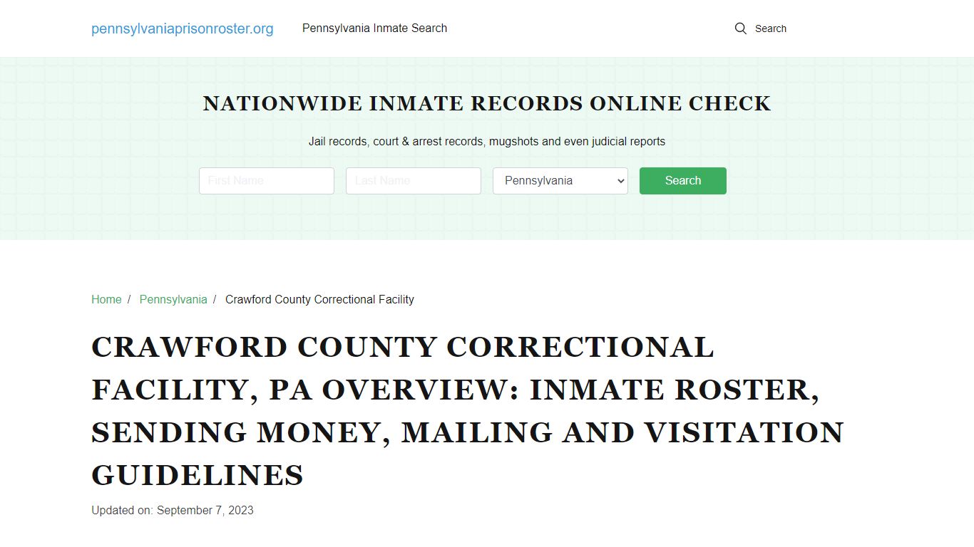 Crawford County Correctional Facility, PA: Offender Search, Visitation ...