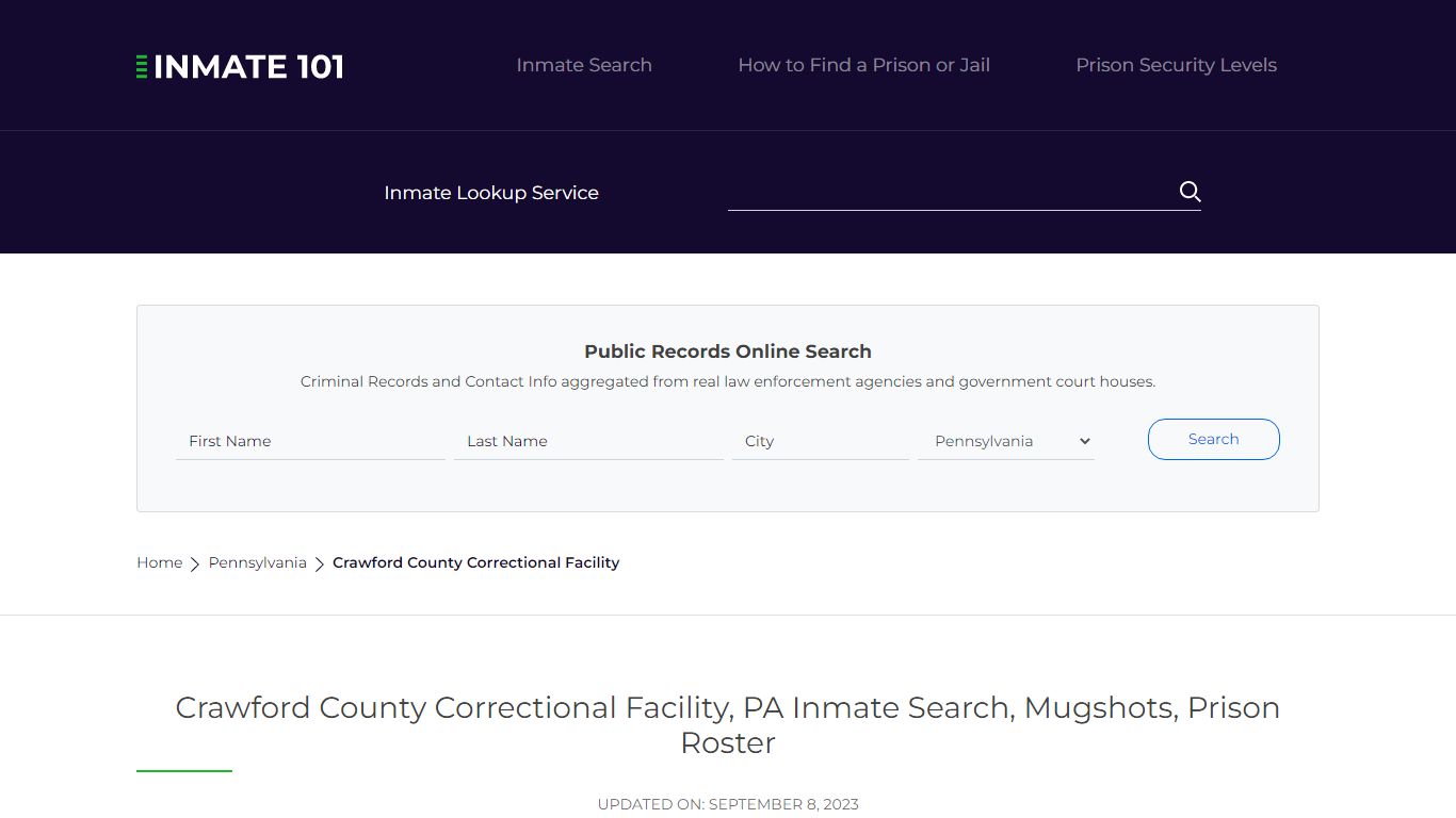 Crawford County Correctional Facility, PA Inmate Search, Mugshots ...